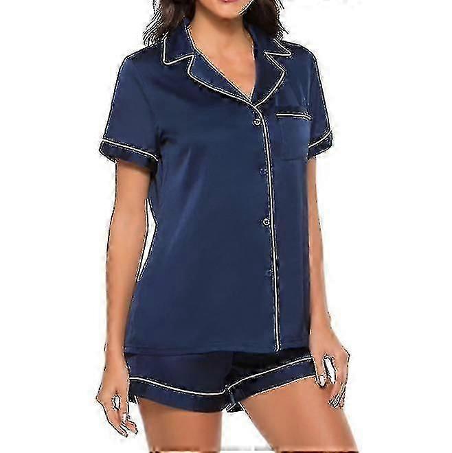 Femei de mătase Satin Pijamale cu mânecă scurtă Loungewear două piese Sleepwear Button-down Pj Set