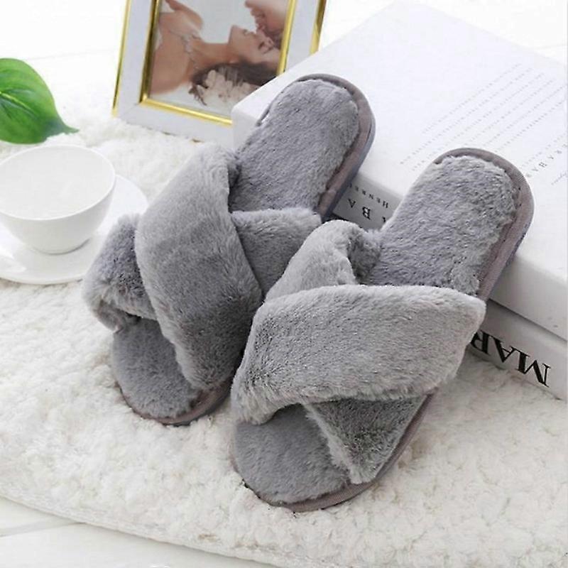 Cross Warm Plush Women Slippers 39
