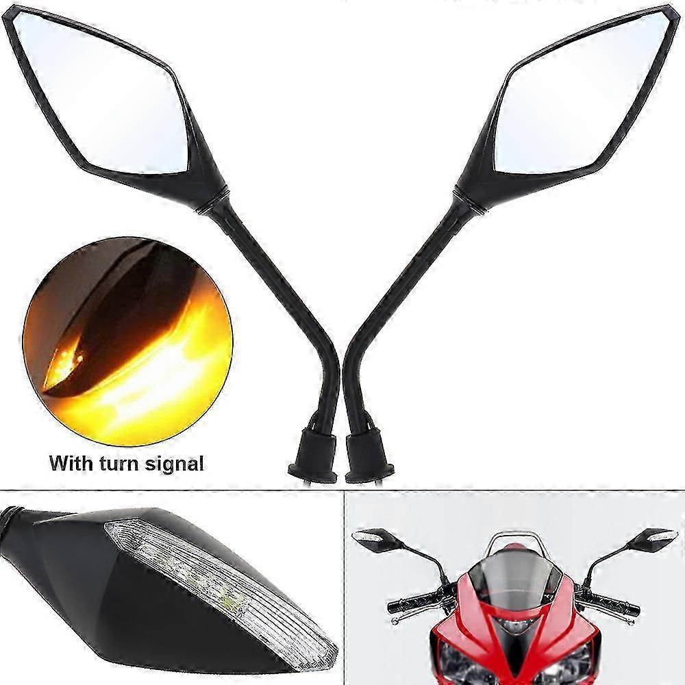 Qx 2pcs/pair Motorcycle Mirror Scooter E-bike Rearview Mirrors Led Turn Signals Amer Light Electrombile Back Side Convex Mirror