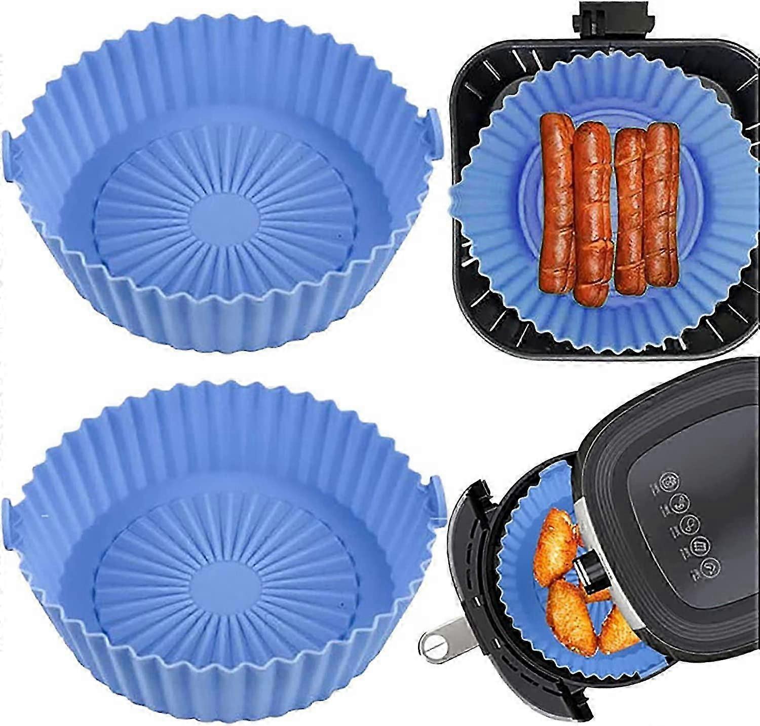Air Fryer Silicone Pot Επαναχρησιμοποιήσιμες φριτέζες αέρα για ψήσιμο φούρνου φούρνου μικροκυμάτων (6.3 ίντσα, 2 x μπλε)