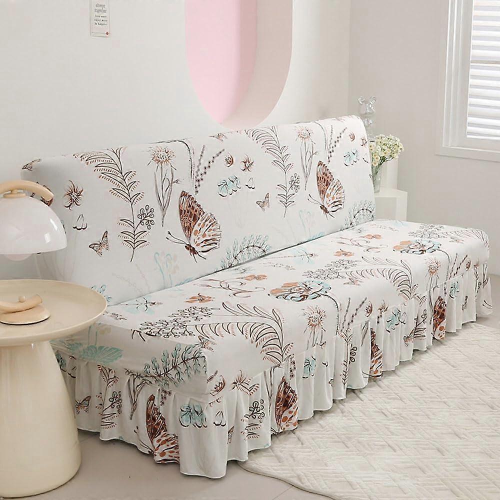 Stretch Armless Futon Cover with Skirt, Soft Elastic Bottom Washable Futon Cover for Standard and Twin Size Sofas
