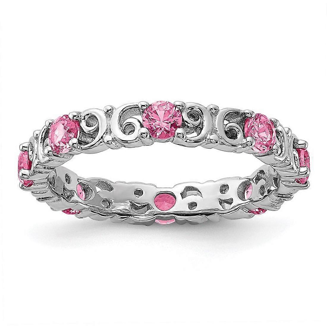 925 Sterling Silver Stackable Created Pink Sapphire Ring-Stackable-Ring for Women - Ring Size: 5 to 10