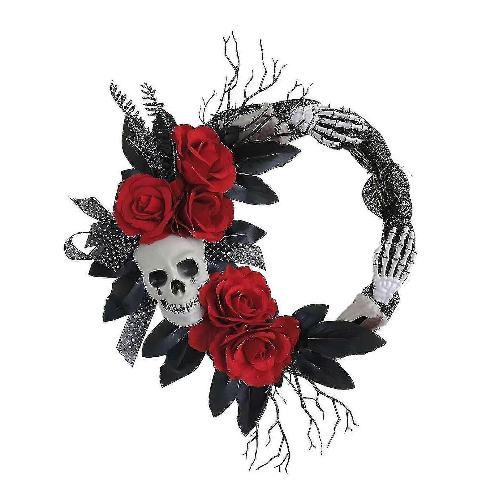 Door Hanging Wreath for Halloween - Artificial Flowers with Ghost and Skeleton Decor