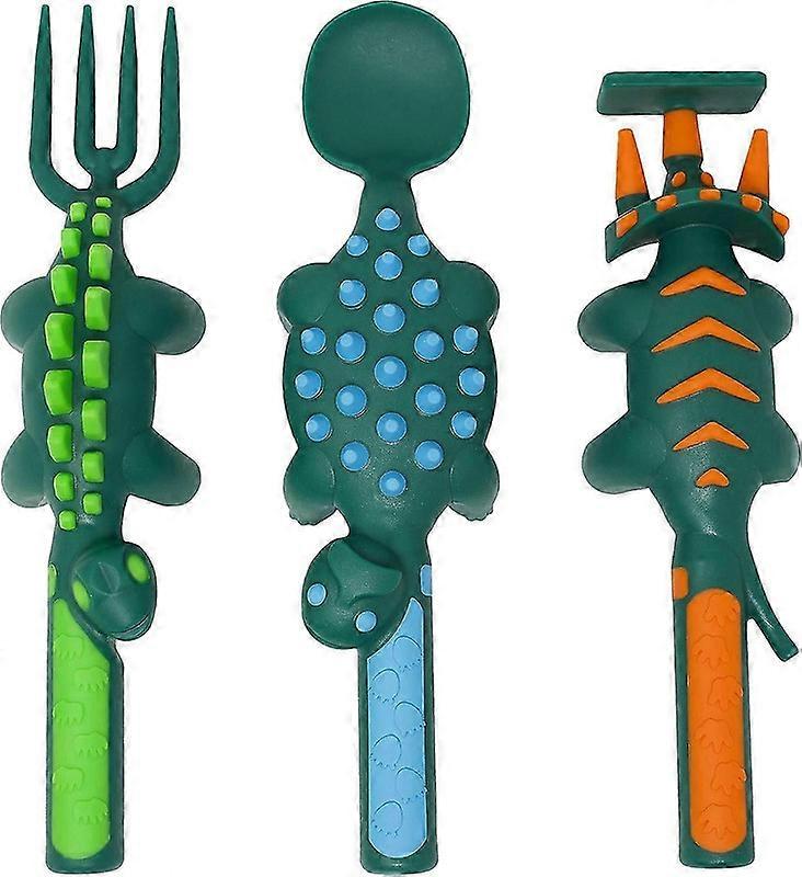 3PCS Dinosaur shaped tableware set, three sets of forks, spoons and spatulas--
