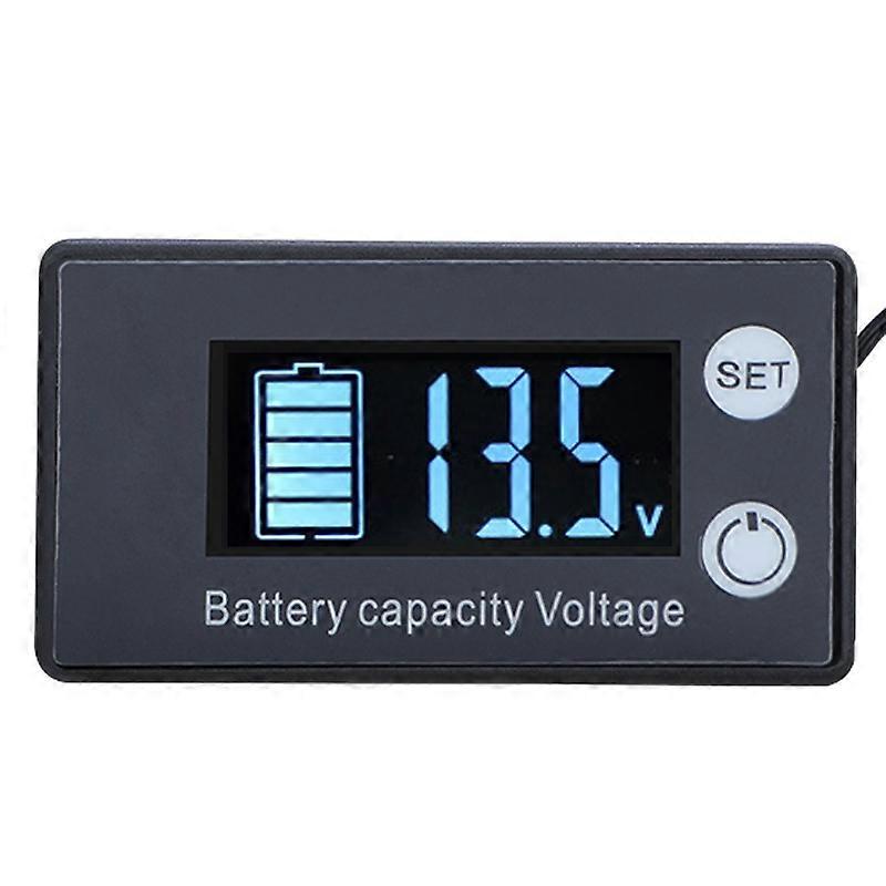 Two-Line Digital Display DC Voltmeter Lead-Acid Lithium Battery Charge Meter, Color: White+Temperature