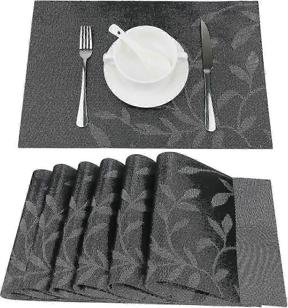 Black Leaf Placemats Set Of 6 - Washable, Heat Insulation, Non-slip