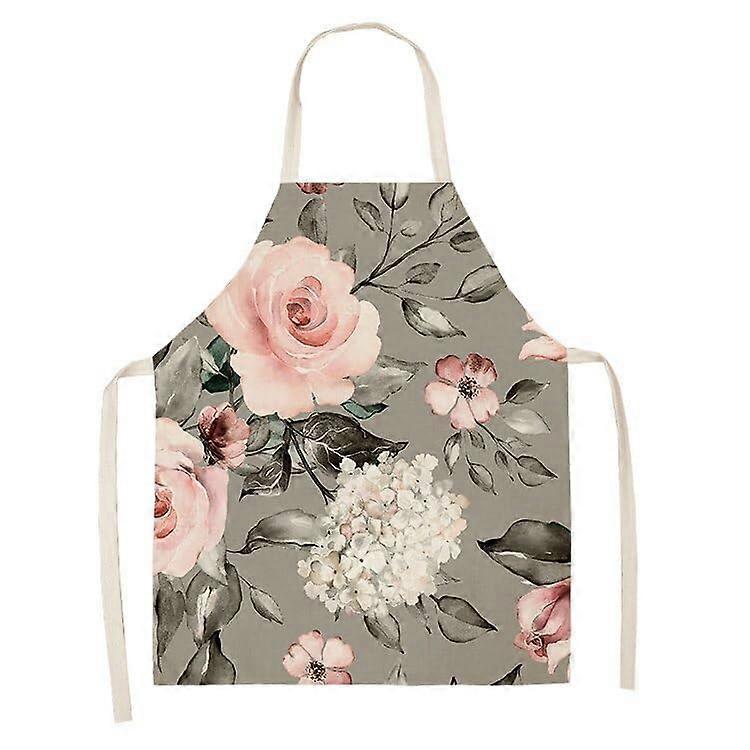 Smock Apron Women's Pink Cotton Linen Flower Pattern Kitchen Apron