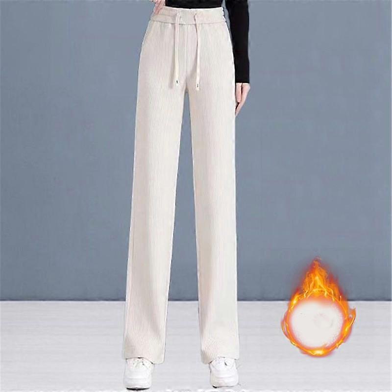 Women's Fall and Winter Padded Warm Wide-legged Pants Solid Color High Waist Loose Straight Pants