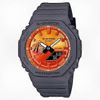 G-Shock GA-2100FL-8AER analoog-digitaal herenhorloge met grijze harskast en oranje wijzerplaat, 45 mm, compatibel met Casio
