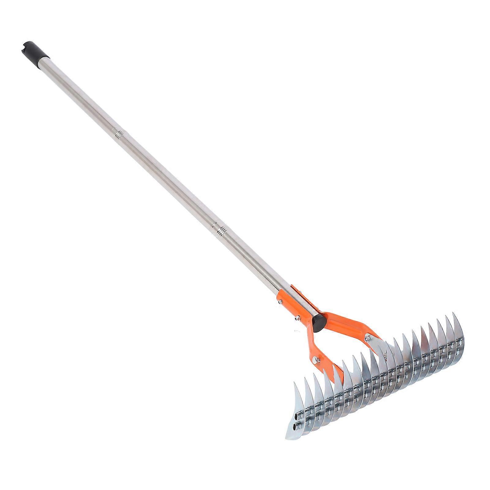 Thatch Rake 14.7in Carbon Steel Lawn Dethatcher with 3-Section Handle