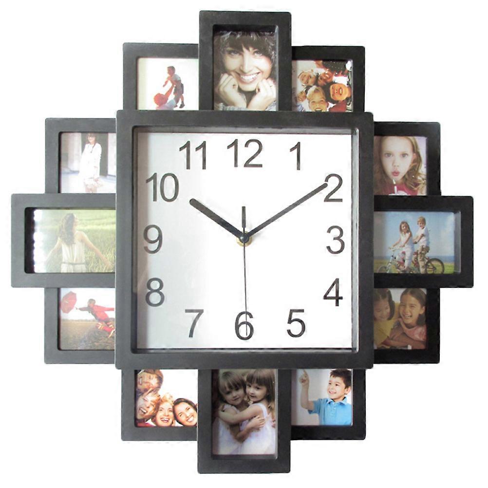 Photo Frame Clock Wall Black 16 Inch Plastic Silent Time Telling for Study Room 1Set