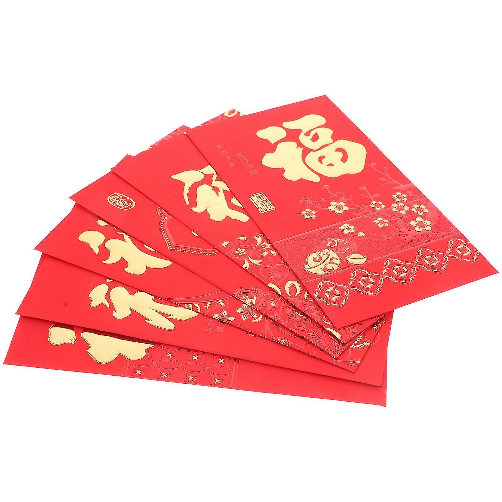 Red Envelopes Chinese New Year Storage Pouch Red Rectangular 6Pcs