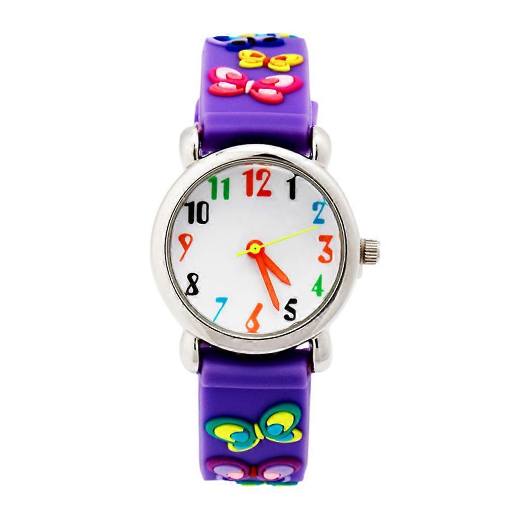 Kid Cartoon Watch Purple Waterproof Timekeeping Round Fashion Daily Use 1Pack