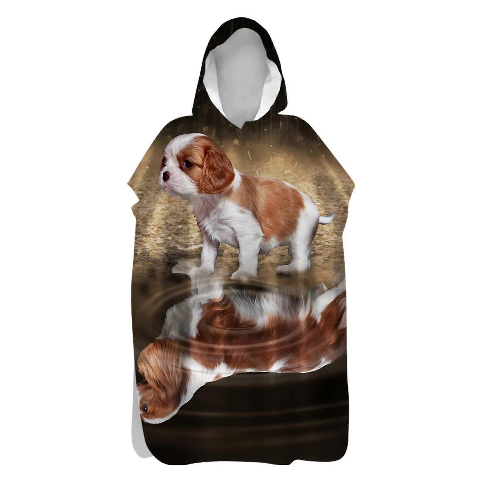 Bath Poncho with Hood, 3D Ocean Surf Poncho, QuickDrying Beach Towel 75x145cm Brown Puppy