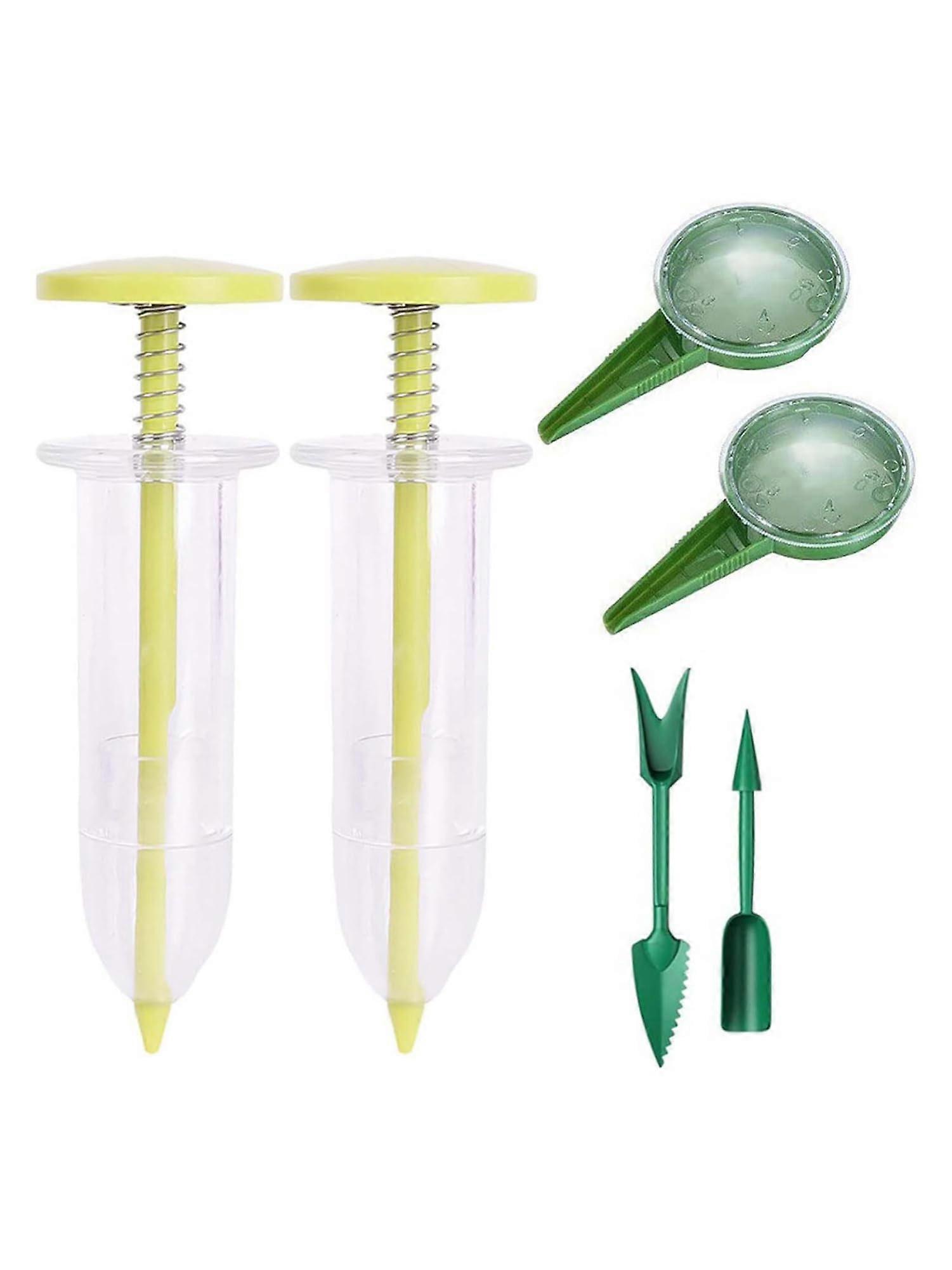 6 Pack Seed Dispenser Set with Seedling Dibber and Widger Garden Tools for Planting, One Size, Yellow Green