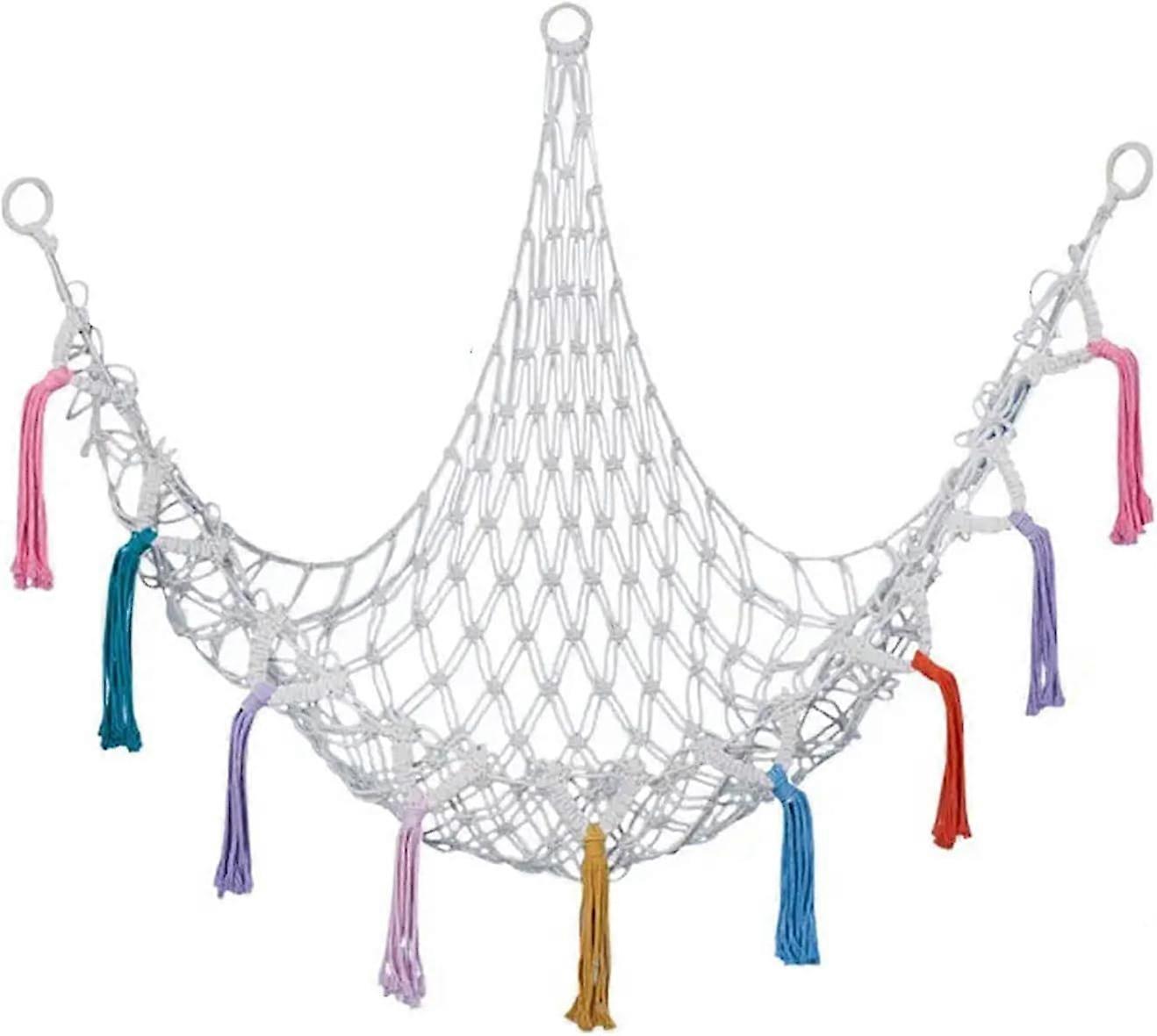 Teddy Hammock Toy Storage Hammock Organizer Net with Colorful Tassels, Teddy Bear Net Mesh Holder Large Hanging Net for Stuffed Animals