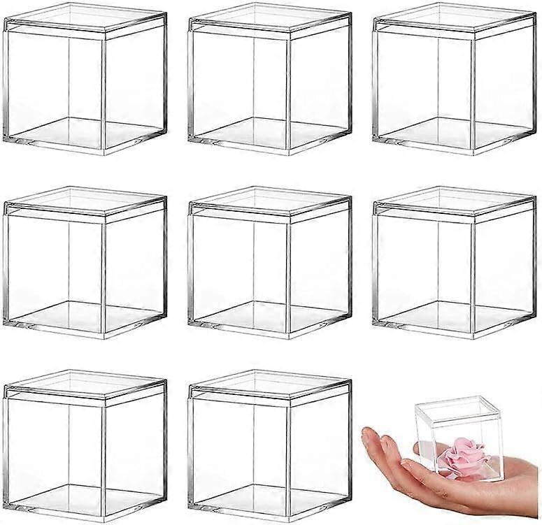 8 Pieces Transparent Acrylic Plastic Square Jewellery Box Mini Storage Box with Lid Mini Square Container 120 ml