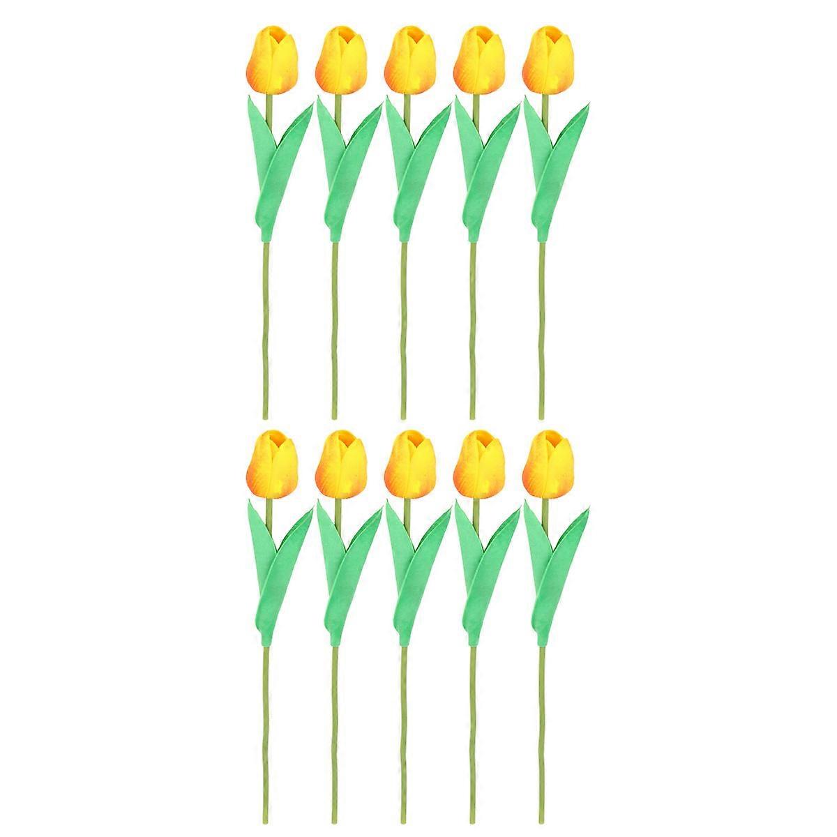 Artificial Tulips Decorative Faux Yellow Tulips Ornaments for Desktop 10Pack