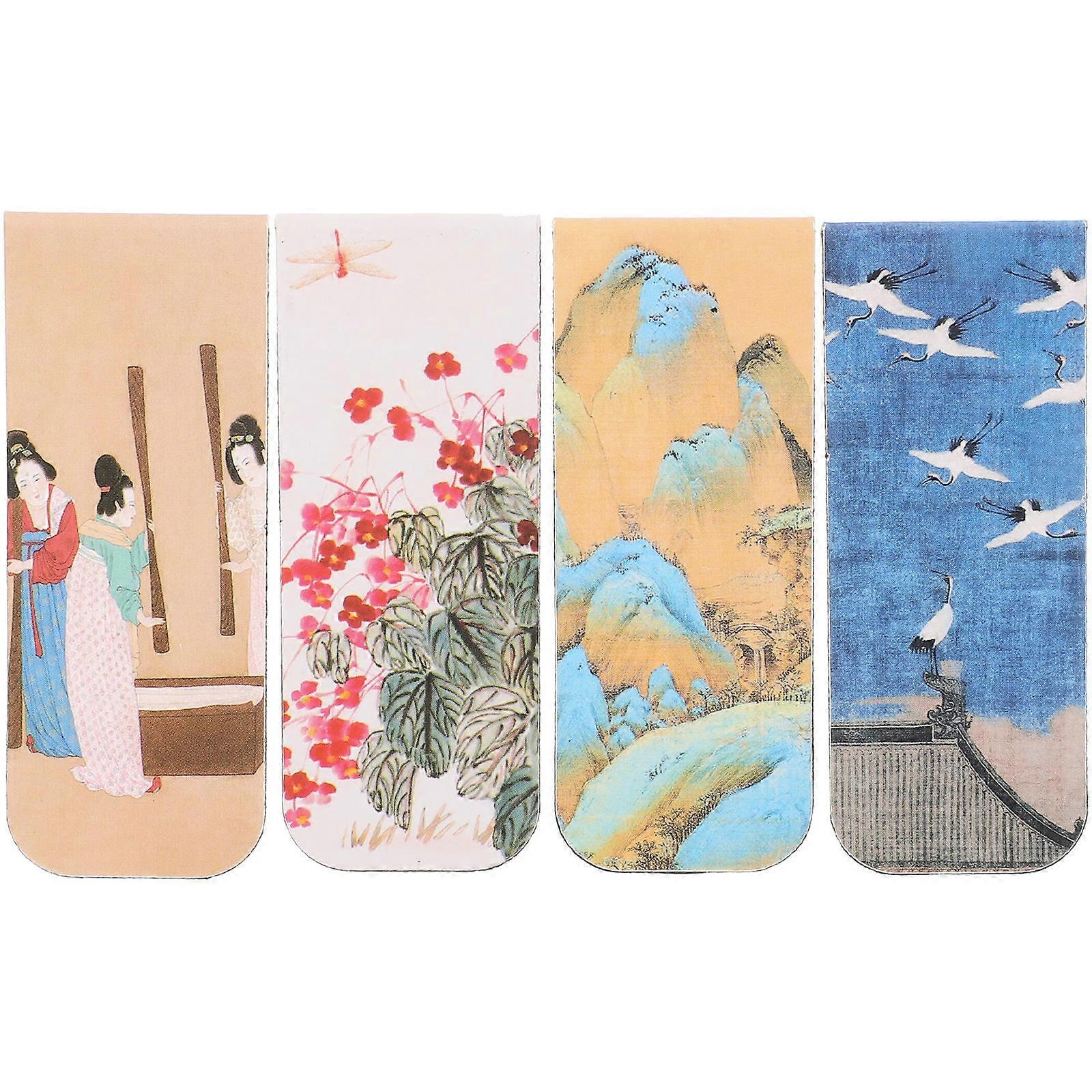 Magnetic Bookmarks Decorative Small Bookmarks Landscape Pattern Elegant Design For Books Multi 6.50X2.50X0.20cm 4Pcs