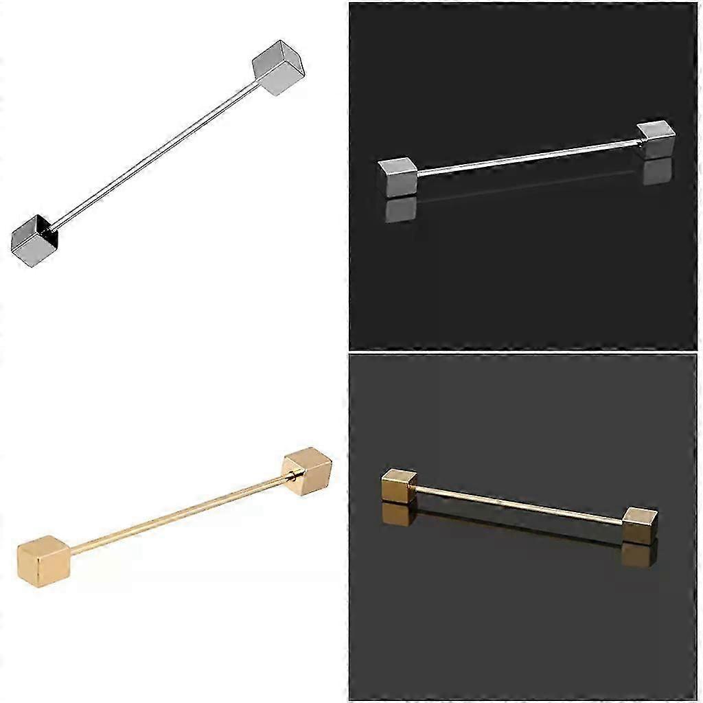2pieces Classic Men Collar Barbell Tie Pin Bar Clip Shirts Clasps Square End