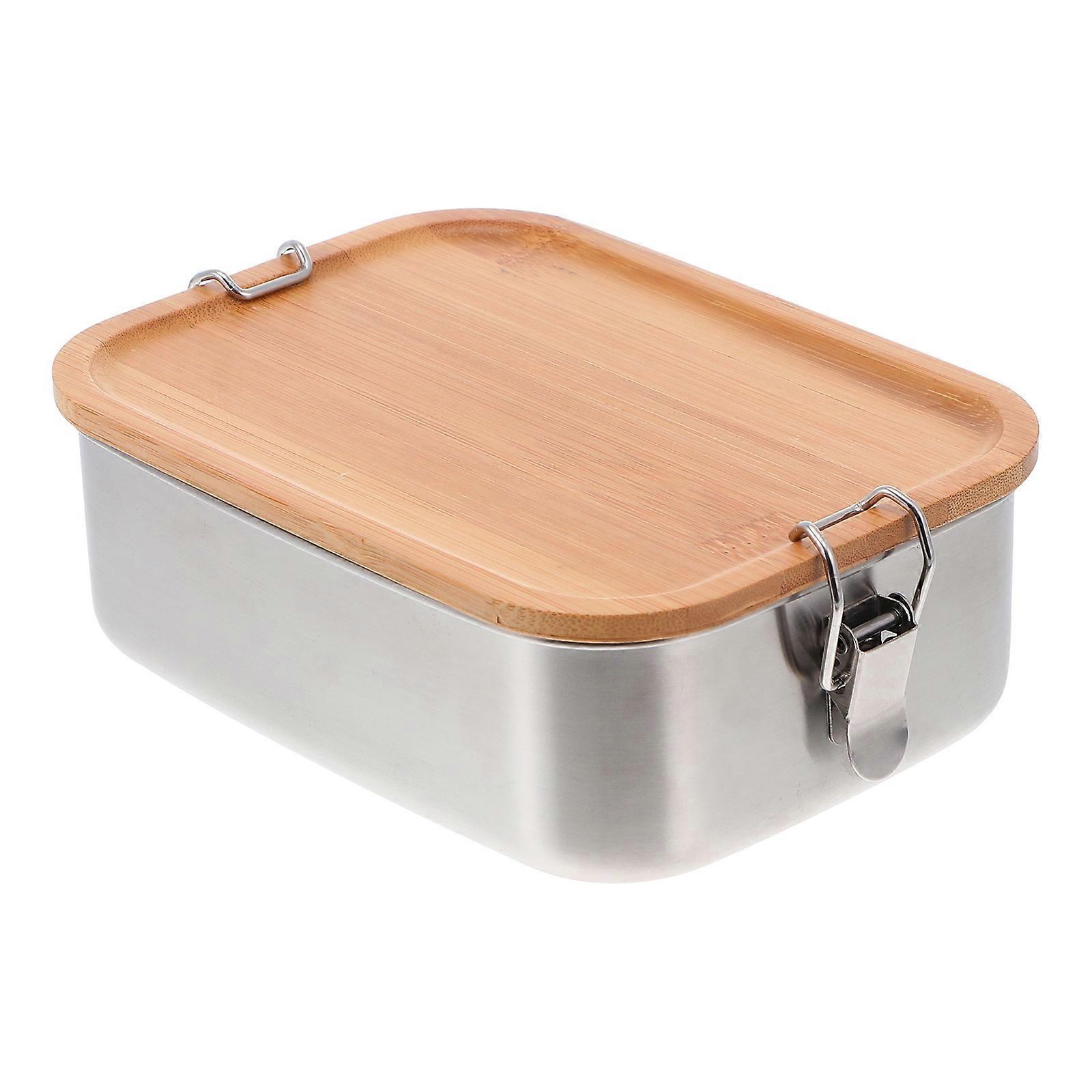 1pc Lunch Box with Wood Lid for Sushi Storage Preservation Container