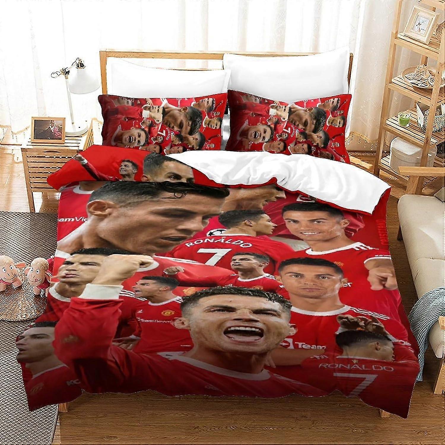 Ensemble de literie étoile de football 3D, ensemble de lit doux 100 % microfibre 3PCS, impression simple double housse de couette en microfibre King Size