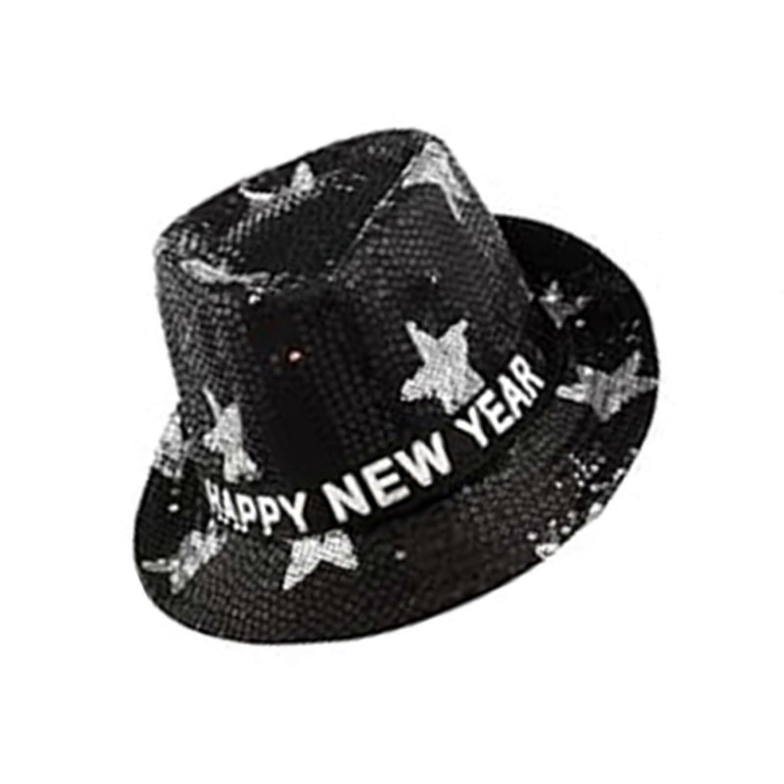 LED Light Up Hats Elegant Star Patterned With Flashing Sequins In Black Silver Gold For  Year Celebration