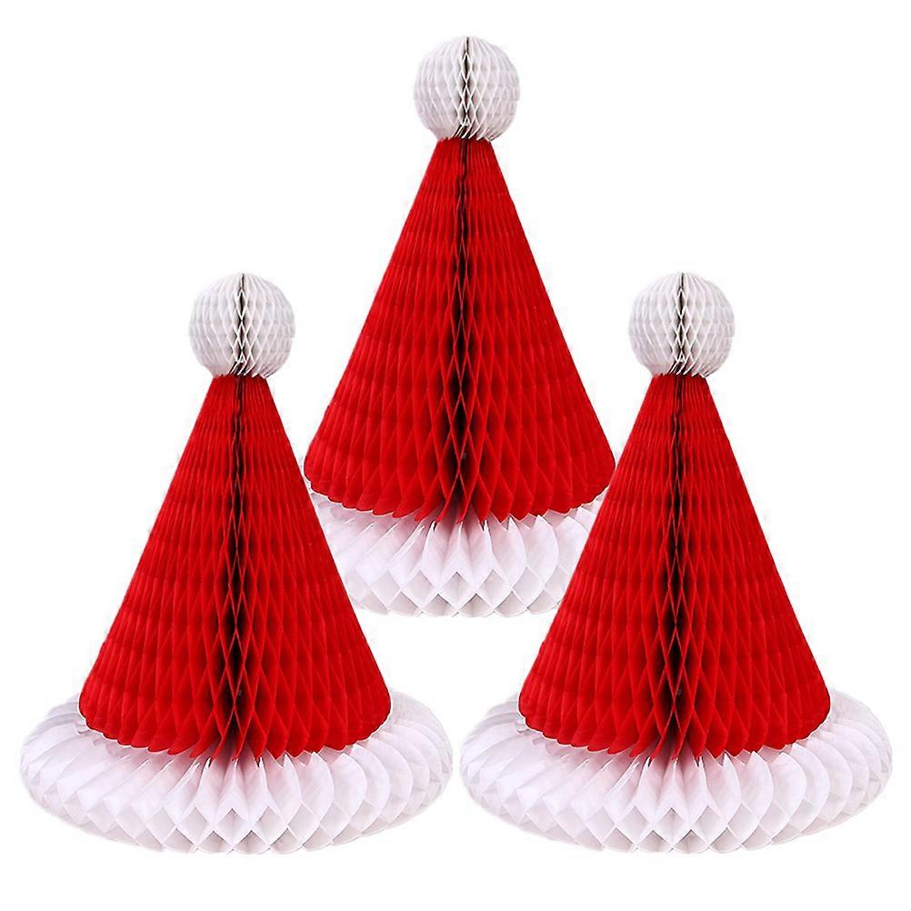Christmas Style Paper Honeycomb Hat Shape Party Setting Assorted Color Room Pendant 3Pcs