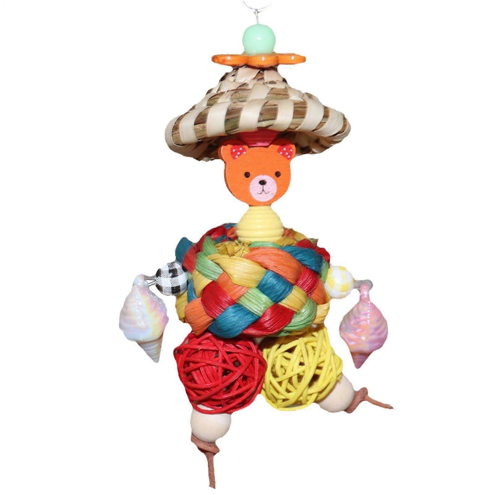 Bird cage toy, large parrot toy Parrot foraging toy with straw hat man shape Colorful interactive nesting ball for kids, family, friends, home.