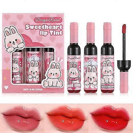 Wine Bottle Lip Tint Set, Long-Lasting 3 Colors Lip Tint, Smudge-Proof Liquid Lipstick for All-Day Wear, Cute Pink Package, Ideal Makeup Gift for Girl