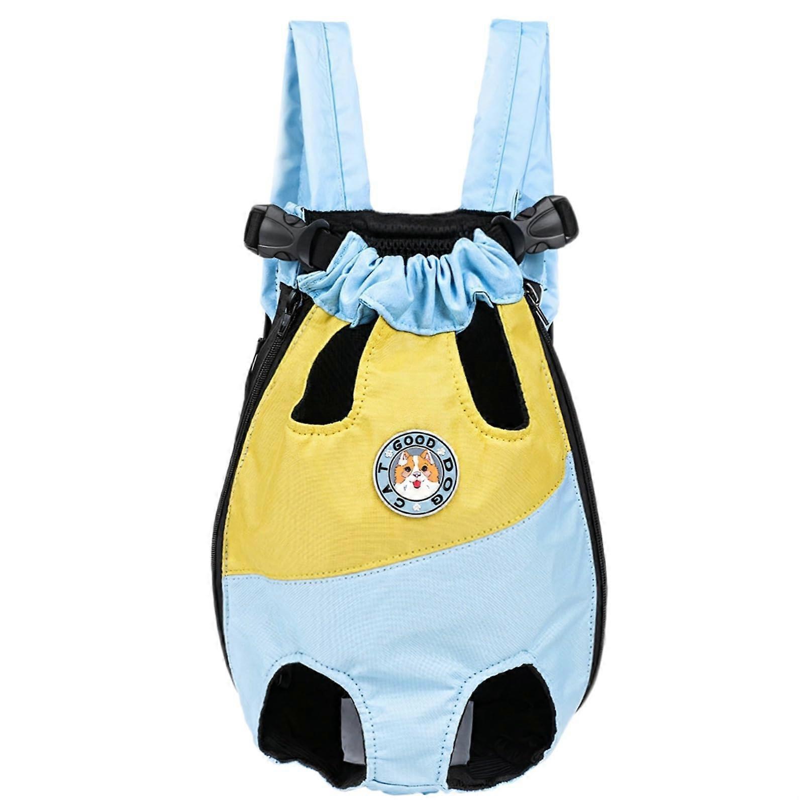 Adjustable cat backpack, safety buckle, Oxford fabric, blue/yellow, multiple sizes for small and mediumsized dogs