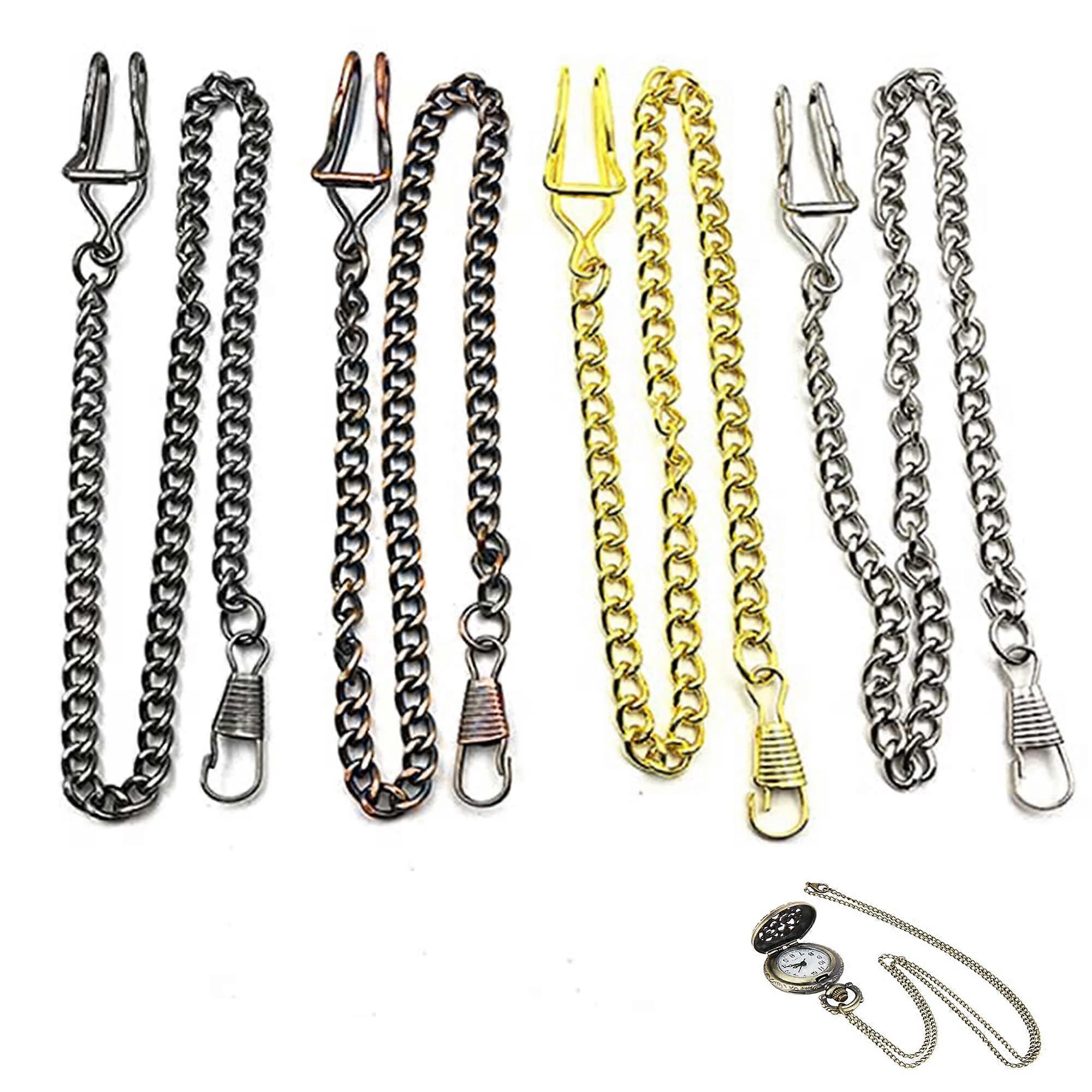 T-Bar Pocket Watch Chain Set of 4, Metal Vest Chain for Antique Pocket Watches, Classic Style in Four Colors