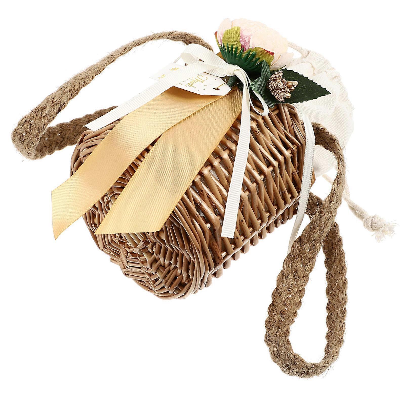 1 Pc Handwoven Gift Basket Adorable Woven Flower Fruit Candy Container