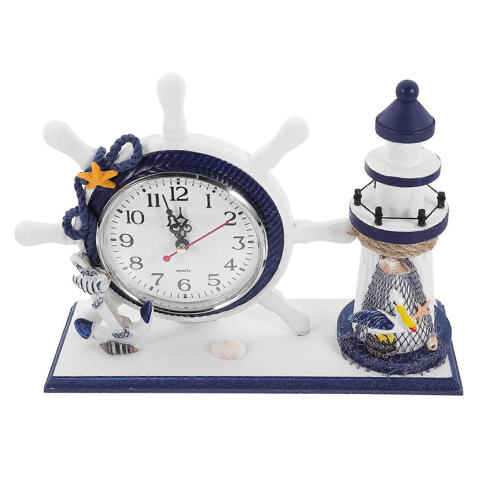 Lighthouse Design Clock with Photo Frame, Ocean Style Ornament for Home Decor, Battery Not Included