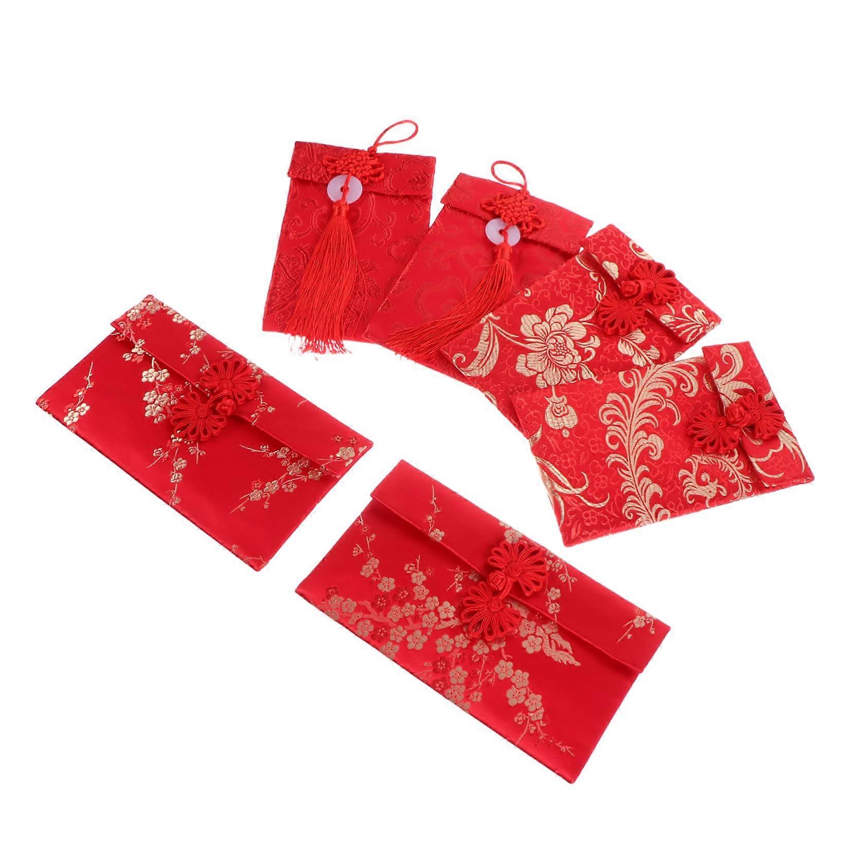 Chinese Wedding Red Envelopes, 6 Pack Traditional Red Money Holders for New Year and Festive Occasions