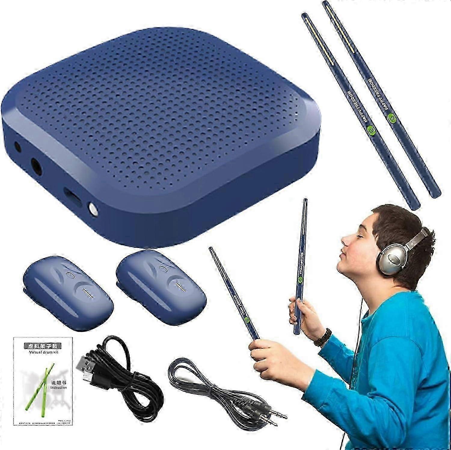 2025 8PCS Bluetooth Air Drumsticks Set, Portable Virtual Electronic Drums with Pedals for Adults and Kids