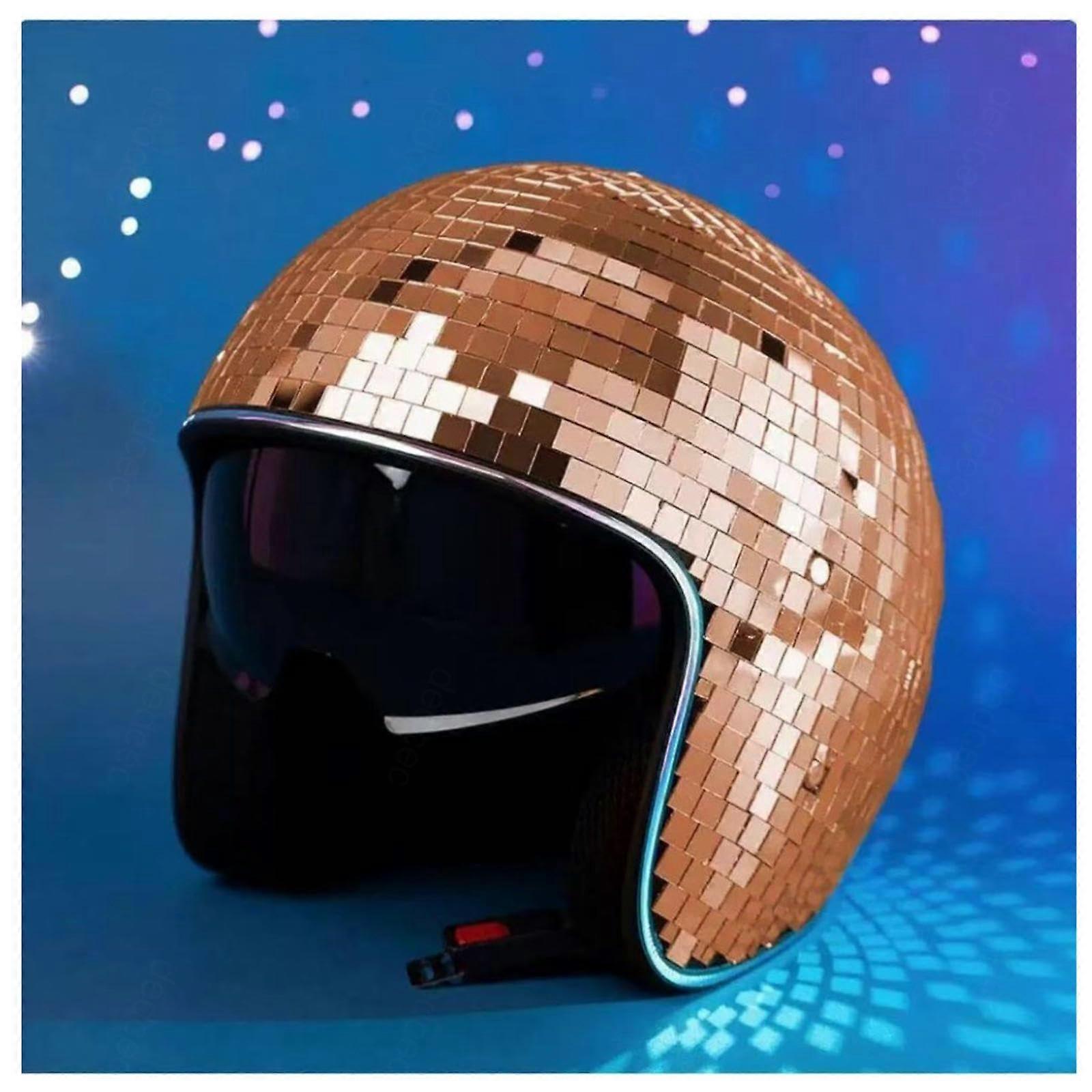 Disco Ball Hat with Reflective Design, Retractable Sunshade, Rose Gold Party Helmet for Stage and Bar Events