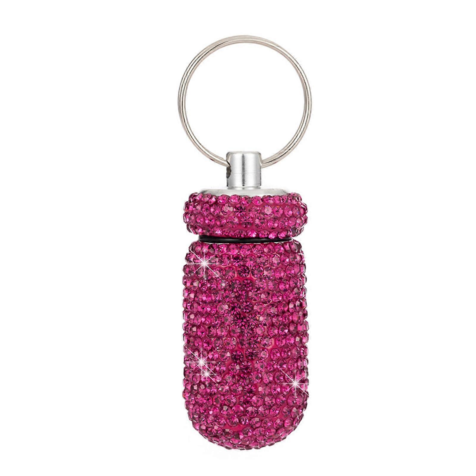 Portable Glitter Pill Organizer Waterproof Travel Medicine Holder with Keyring for Camping and Outdoor Adventures