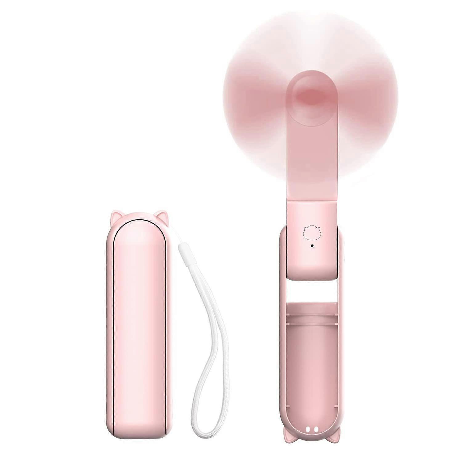 Pink 2 - in - 1 Portable Foldable Handheld Fan | with Power Bank, USB Rechargeable, Ideal for Travel, Concerts, Lash Makeup - Summer Gift for Women &