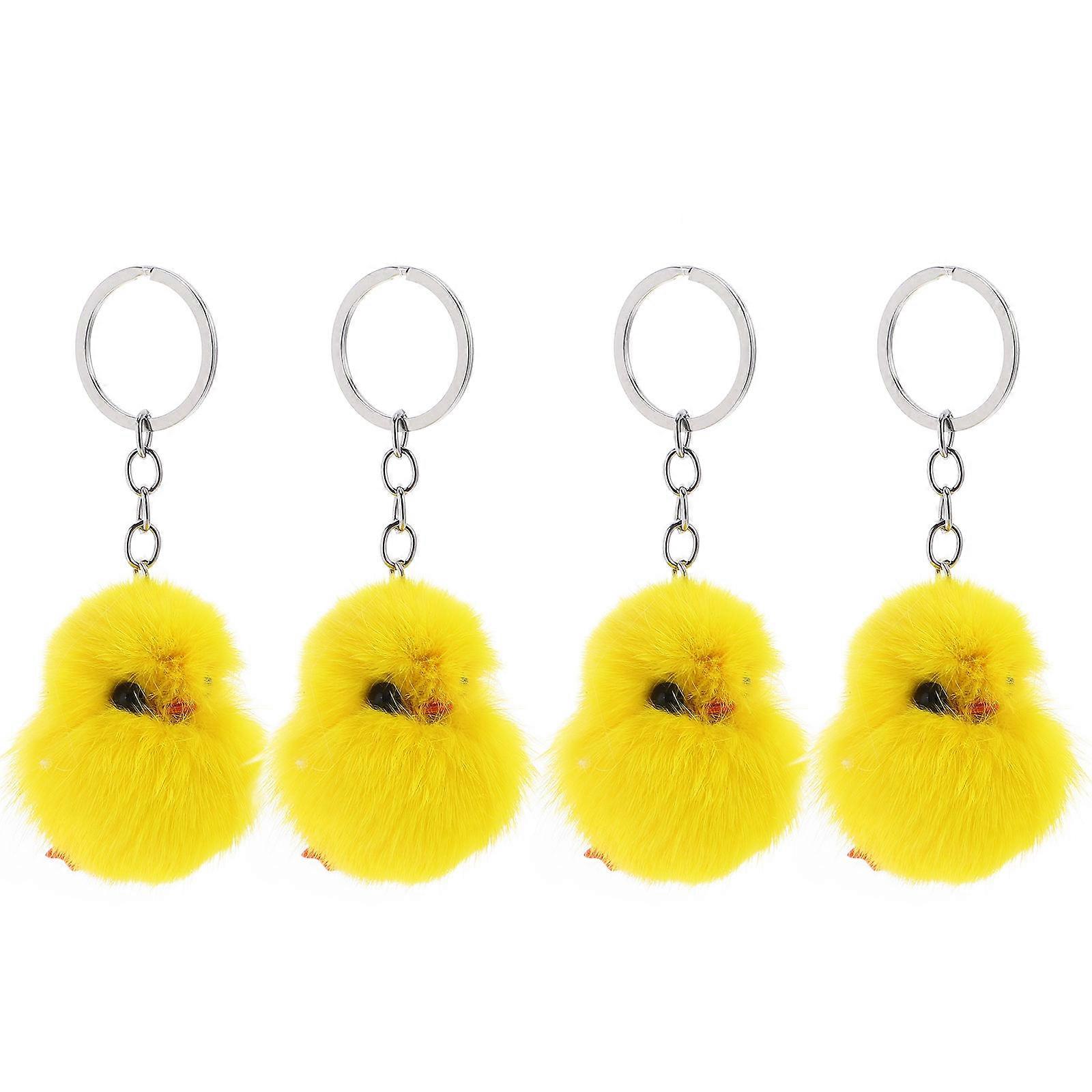 Cute Yellow Plush Chicken Keychain for Bag Made of Zinc Alloy and Plush 4 Pieces