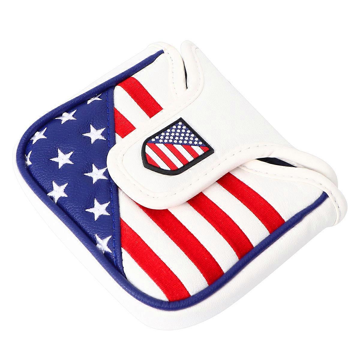 Square Putter Cover Pu Leather American Flag Style 14x12cm Easy On And Off 1 Set
