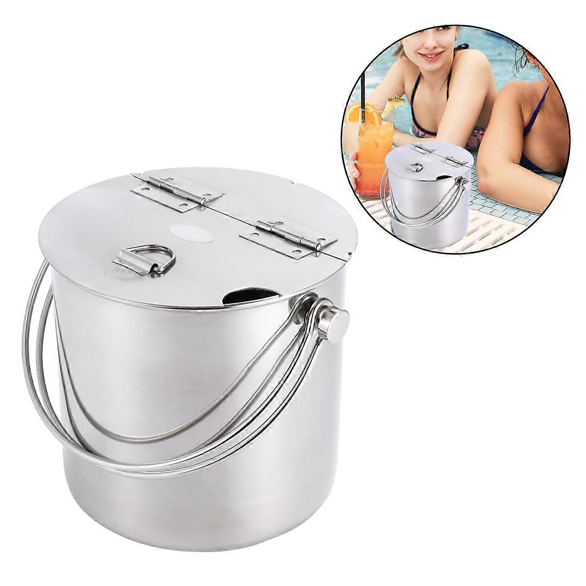Stainless Steel Ice Bucket with Lid and Handle for Home Bars Silver Portable 1pc