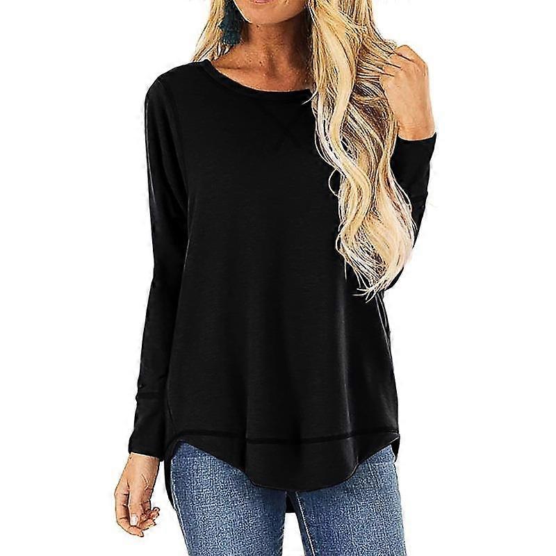 Spring Autumn Women's Blouse Round Neck Casual Solid Color Long Sleeve Top