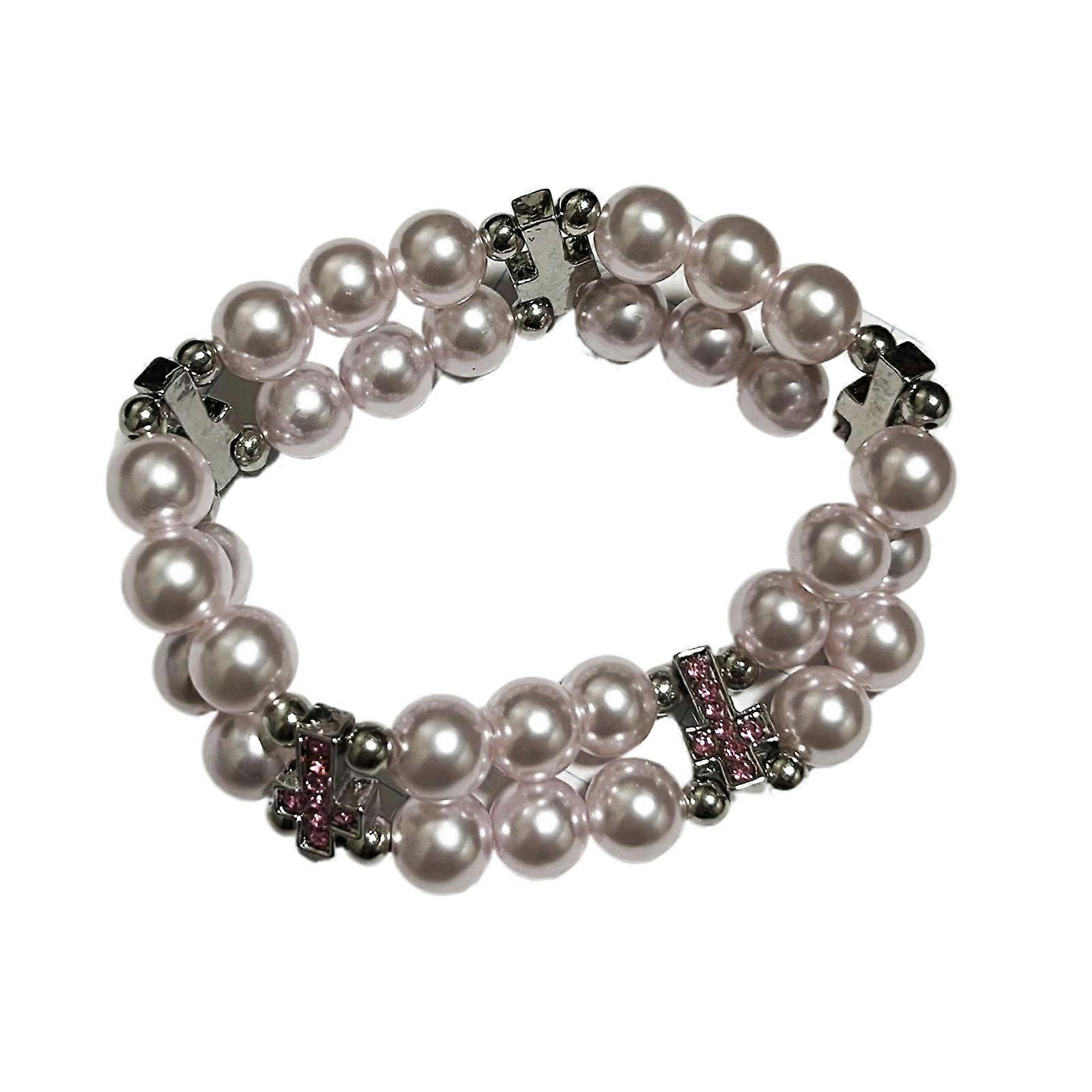 Oxidation Resistant Imitation Pearls Bracelet Double Layer Crosses Charm Elastic Chain Jewelry Multicolor