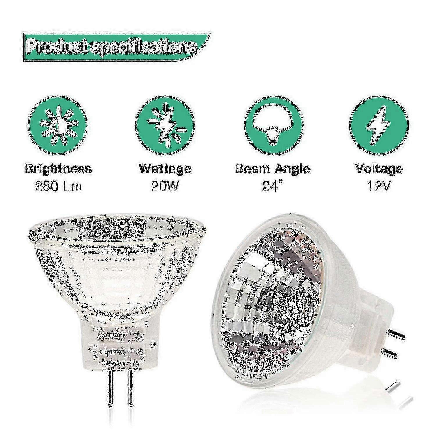 12V 20W dimbar MR11 GU4 halogenpærer 12 stk varm hvit 2700K for taklamper
