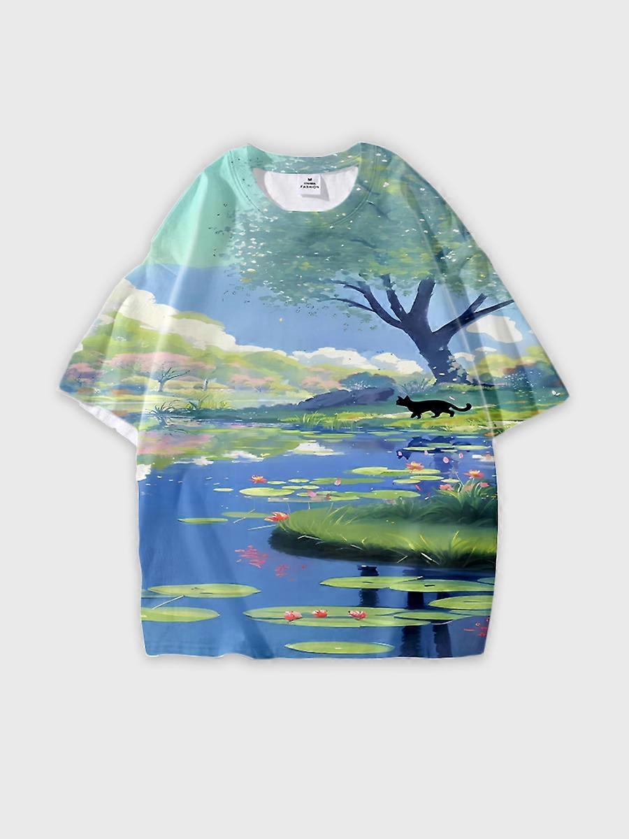 T-shirt round neck Pattern loose short sleeve N3157