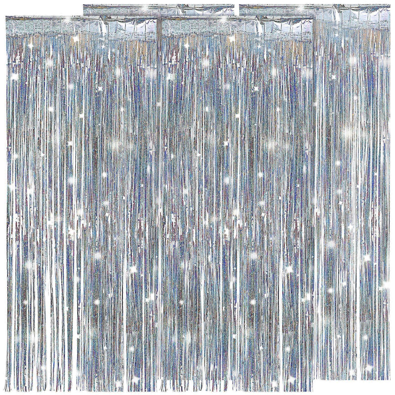 Foil Fringe CurtainBackdrop for Home Decor 4 Pcs Multi Color PET Material