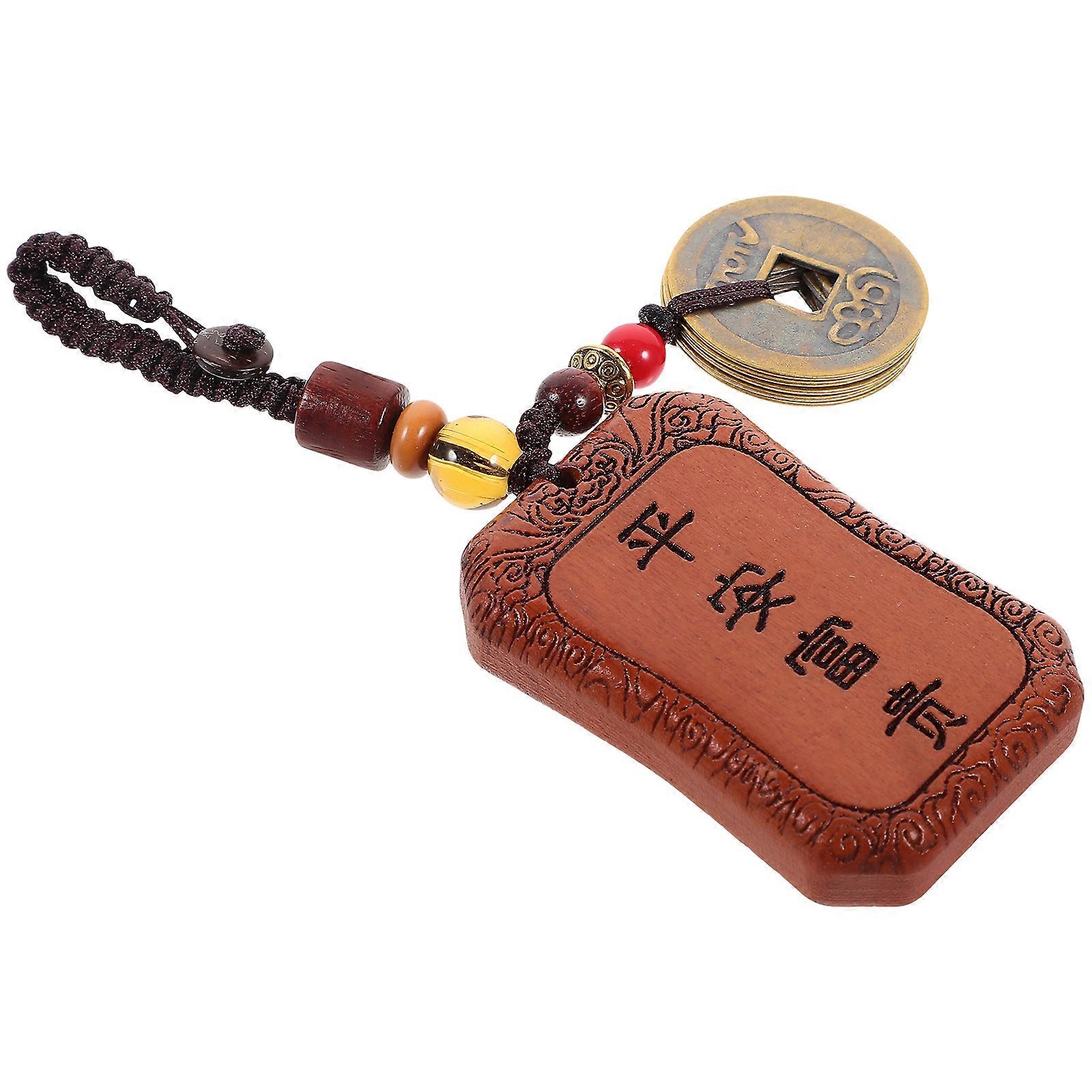Keyring Token Pendant Creative Key Ring Decor Chinese Style Festival Pendant Peach Wood Rectangular 1Pcs