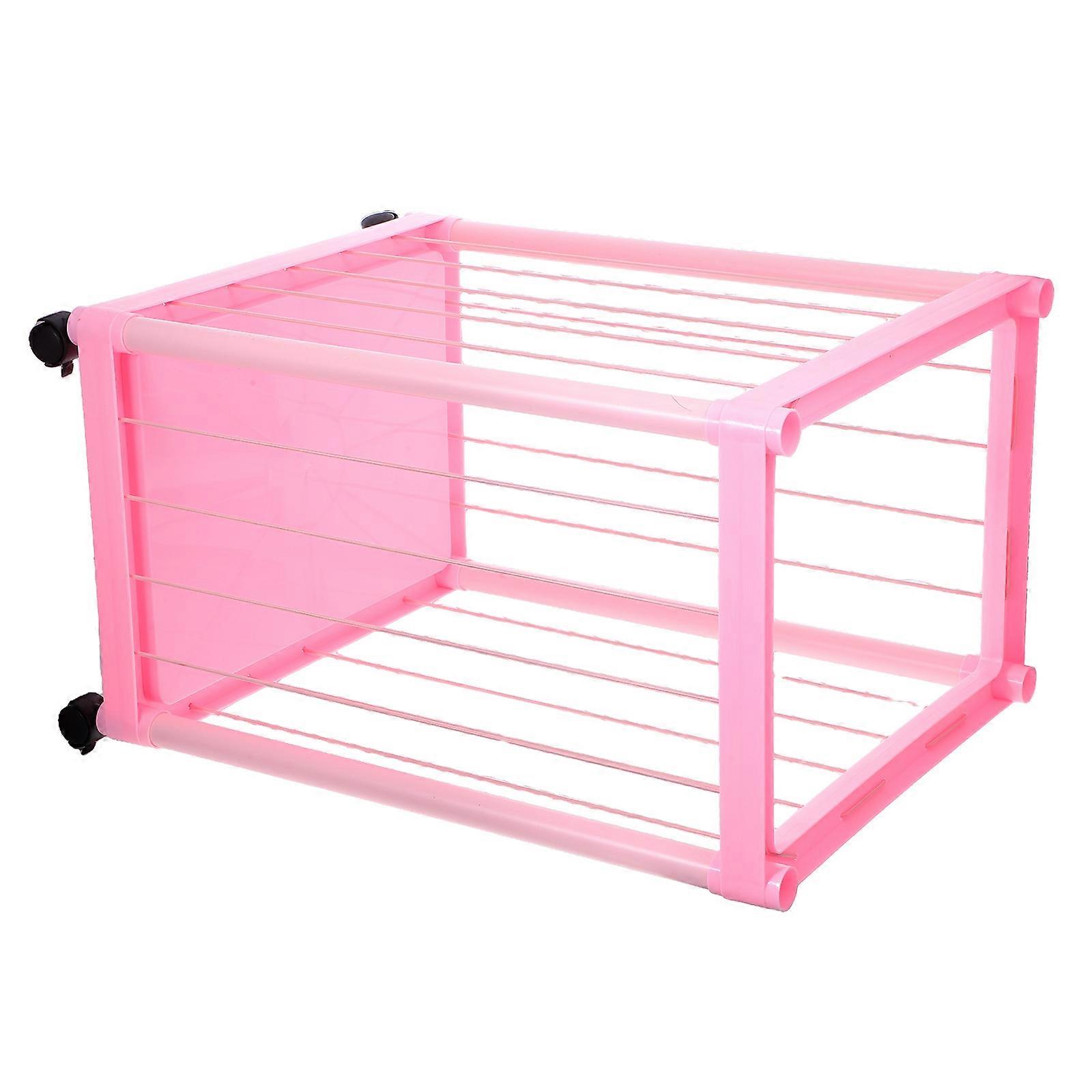 Pink Toy Storage Tube for Home Use Large Capacity Stuffed Animal Organizer with Elastic Rope Design