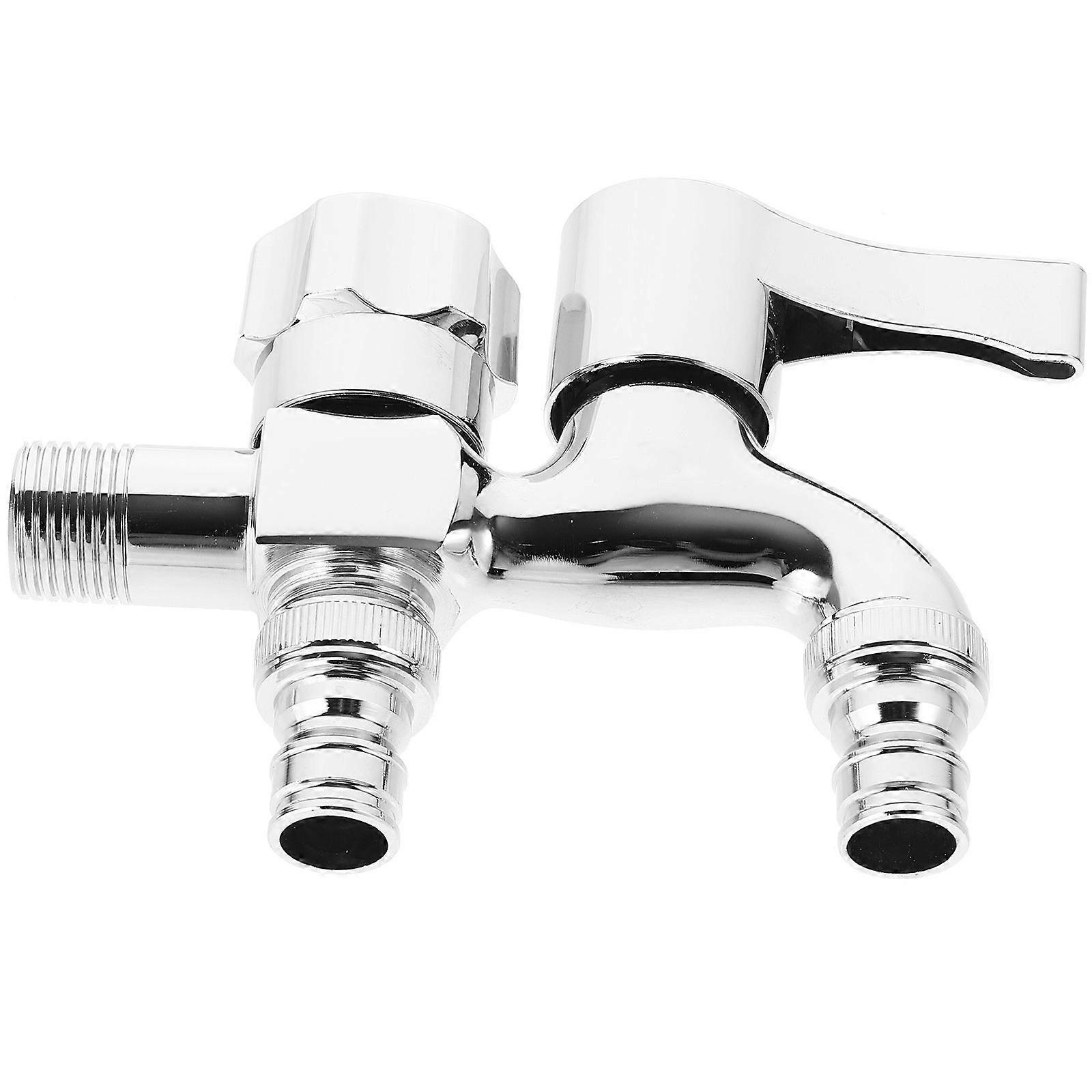 Washing Machine Faucet with Double Outlets Made of Zinc Alloy for Household Use Silver